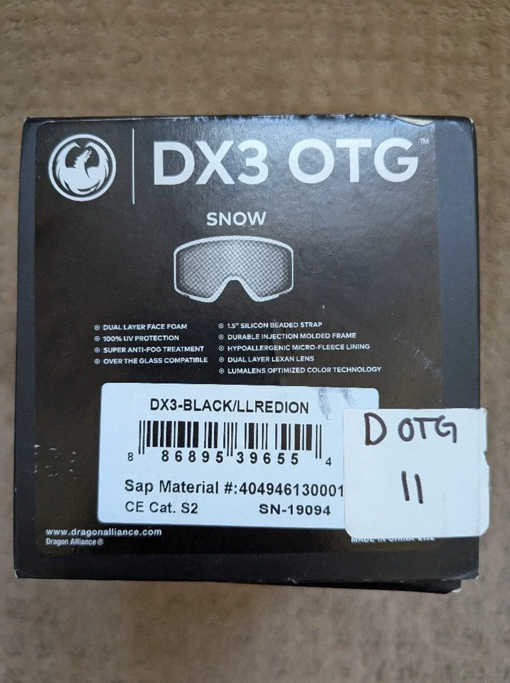 Dragon Alliance DX3 OTG Snow Goggles — Black / LumaLens Red Ion - Used Once
